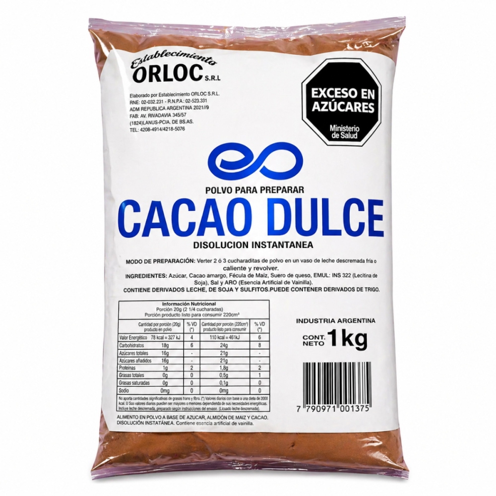 CACAO DULCE BOLSA 10 x 1Kg ORLOC