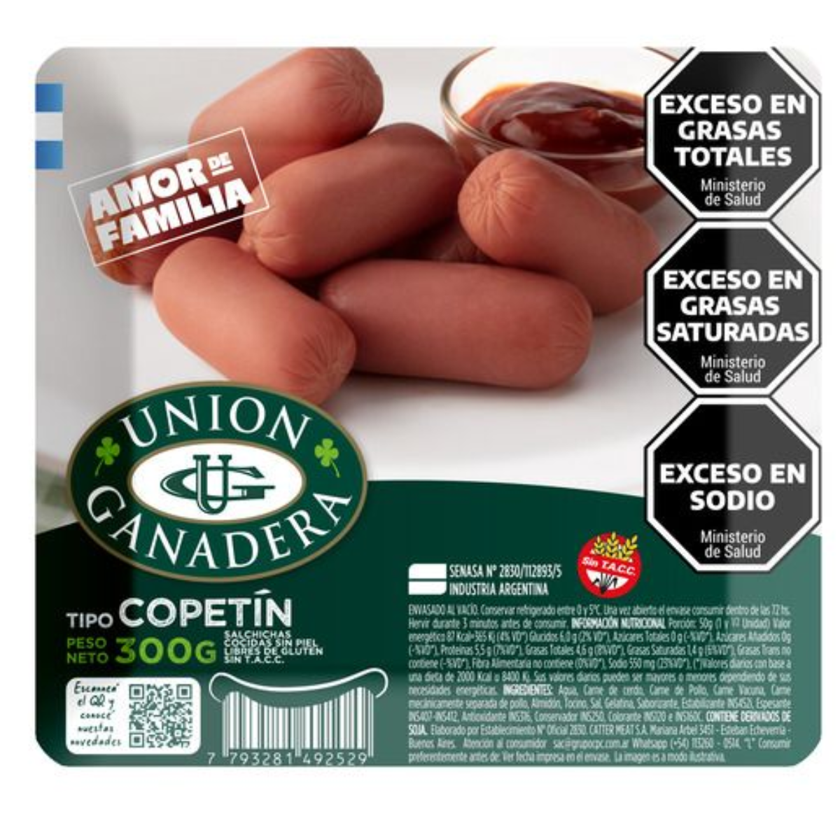 SALCHICHA U.G. COPETIN 16 PAQ. X 300 S/PIEL