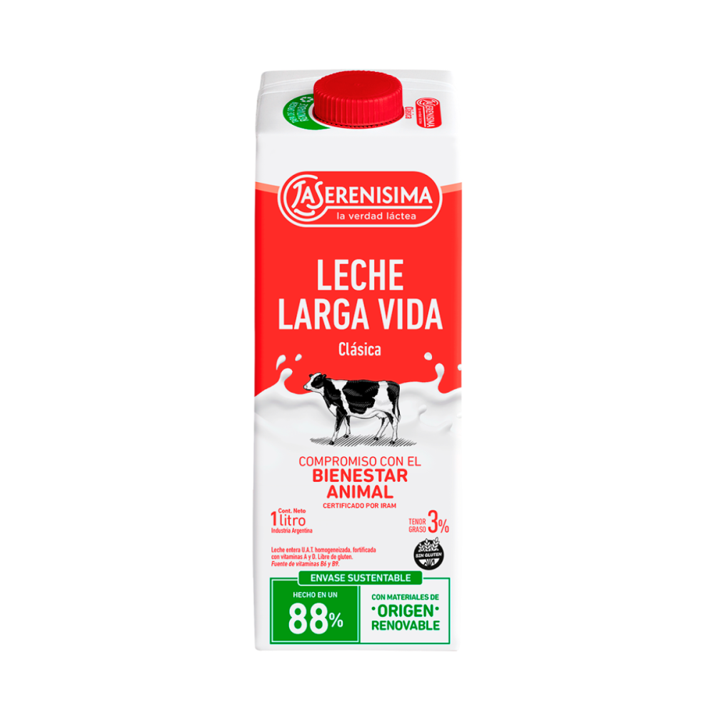LECHE ENTERA LARGA VIDA LA SERENISIMA 12 X 1 LT