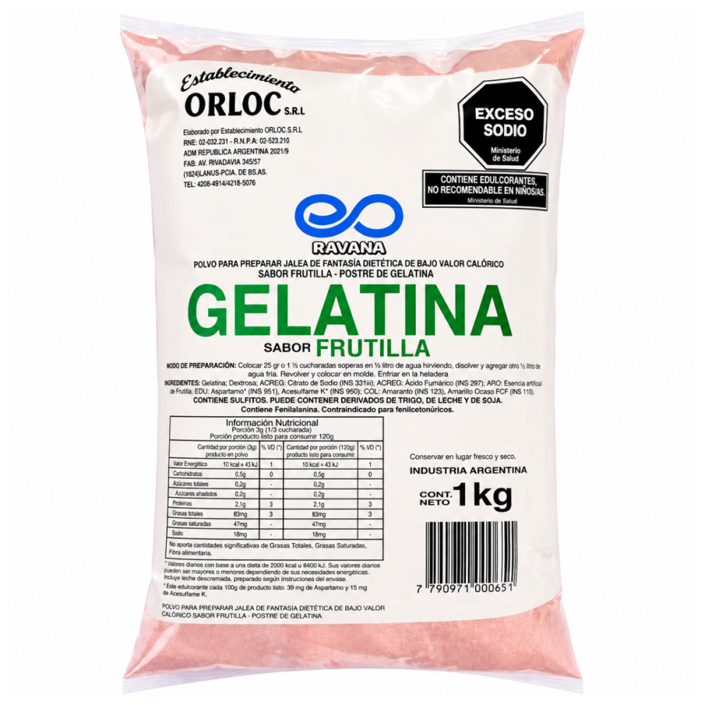 GELATINA DIET FRUTILLA ORLOC 10 x 1 kg