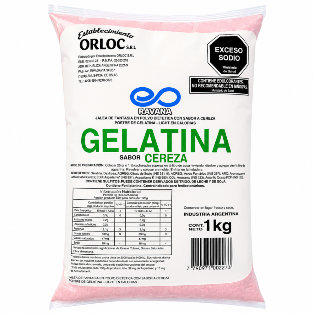 GELATINA DIET CEREZA BOLSA 10  X 1 KG