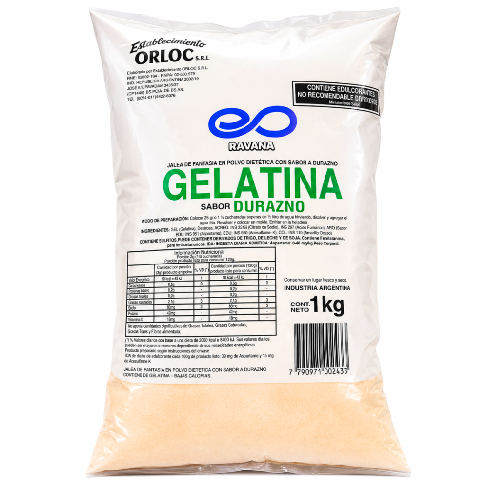 GELATINA DIET DURAZNO ORLOC 10 x 1 kg