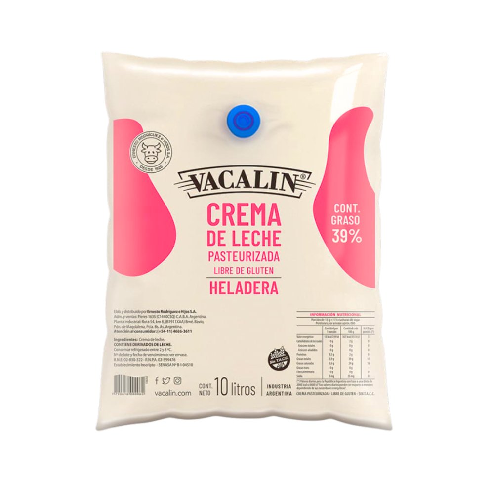 CREMA D LECHE 39% 2 POUCH X 10 LT VACALIN