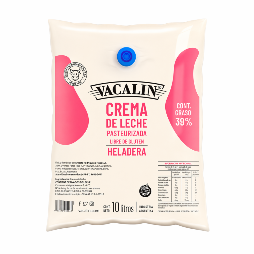 CREMA D LECHE 39% 2 POUCH X 10 LT VACALIN