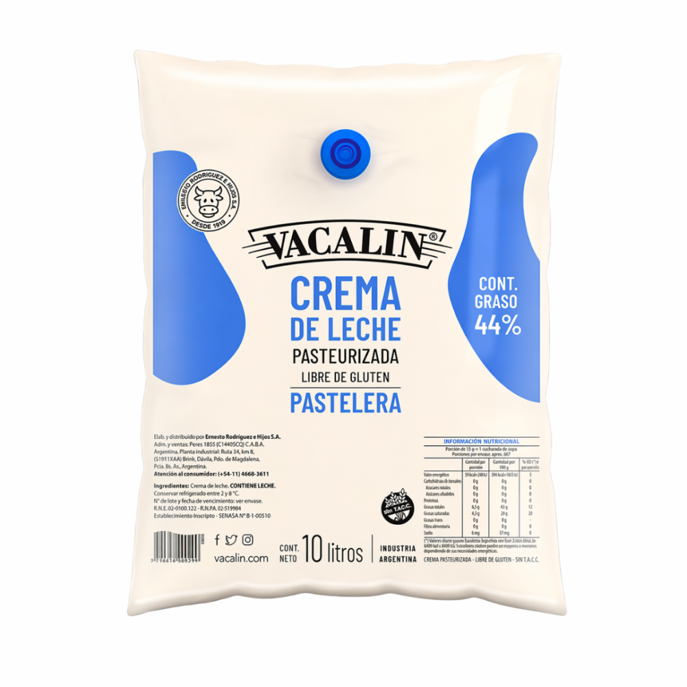 CREMA D LECHE 44% 2 POUCH X 10 LT VACALIN