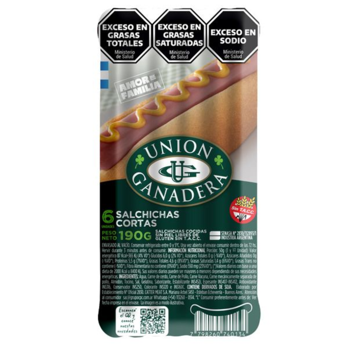 SALCHICHAS CORTAS U.G 20 PAQ.X 6 u.190 g