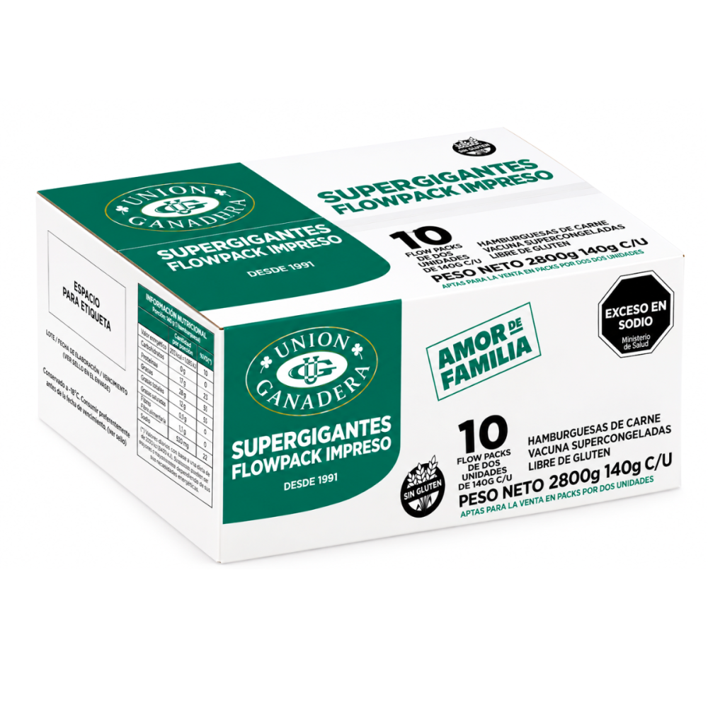 HAMBURGUESA UNION GANADERA 20 u. x 140 grs.