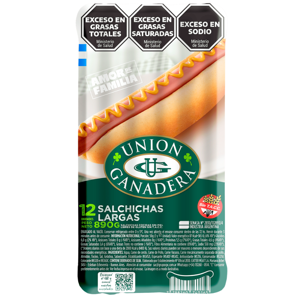 SALCHICHAS UNION GANADERA LARGAS 9 x 12 u.