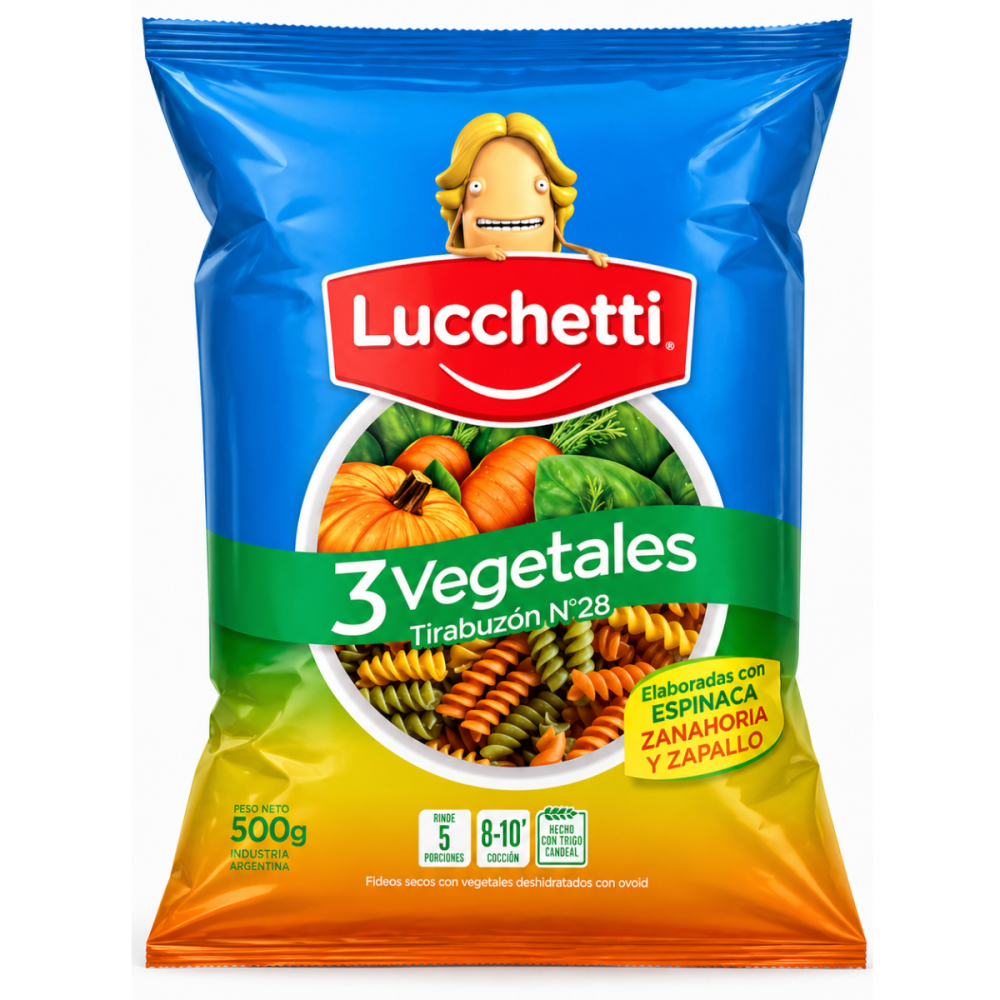 FIDEOS TIRABUZON CON VEGETALES 15X500 LUCCHETTI