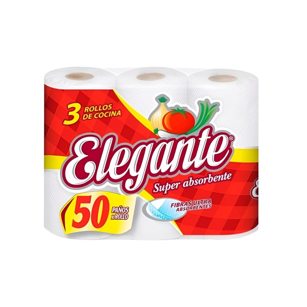 ROLLO COCINA ELEGANTE 8paq x 3rollos 50 paños