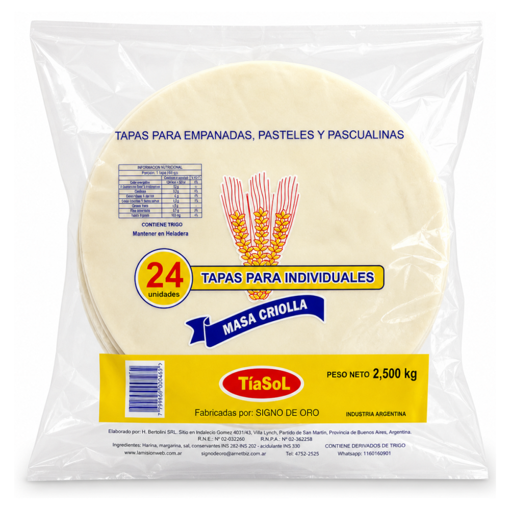 TAPA TARTA INDIV.19cm CRIO. 24u. x3kg SIGNO.O.