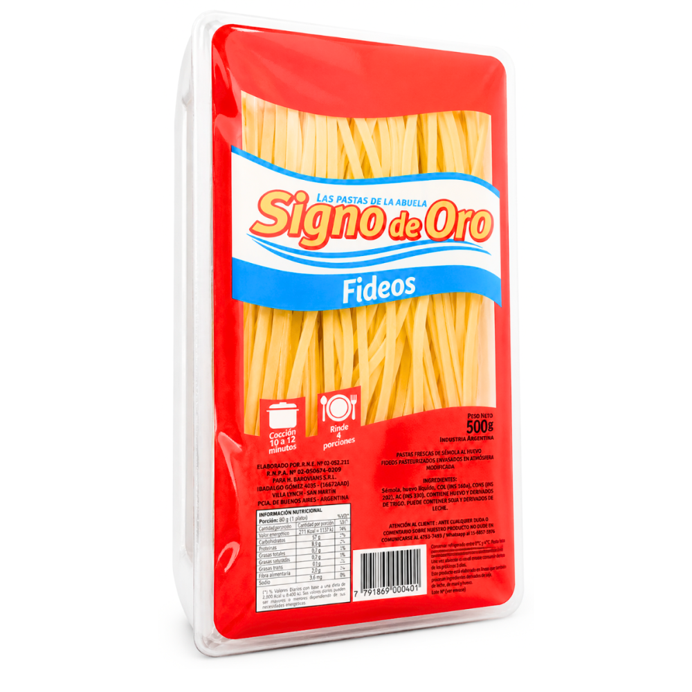 FIDEOS FRESCOS S. DE ORO X 500 GRS