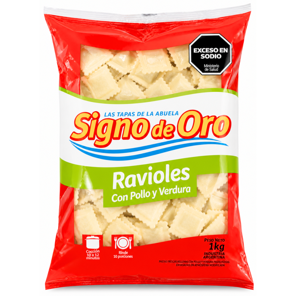 RAVIOLES  POLLO/ VERD. SIGNO DE ORO 8 x 1 kg